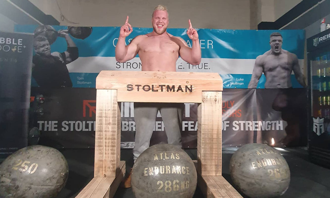 Tom Stoltman securing his second world record in May.