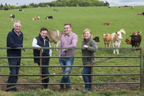 Rob, Tom, Rory and Alison Stodart at Mill of Inverarity Farm.