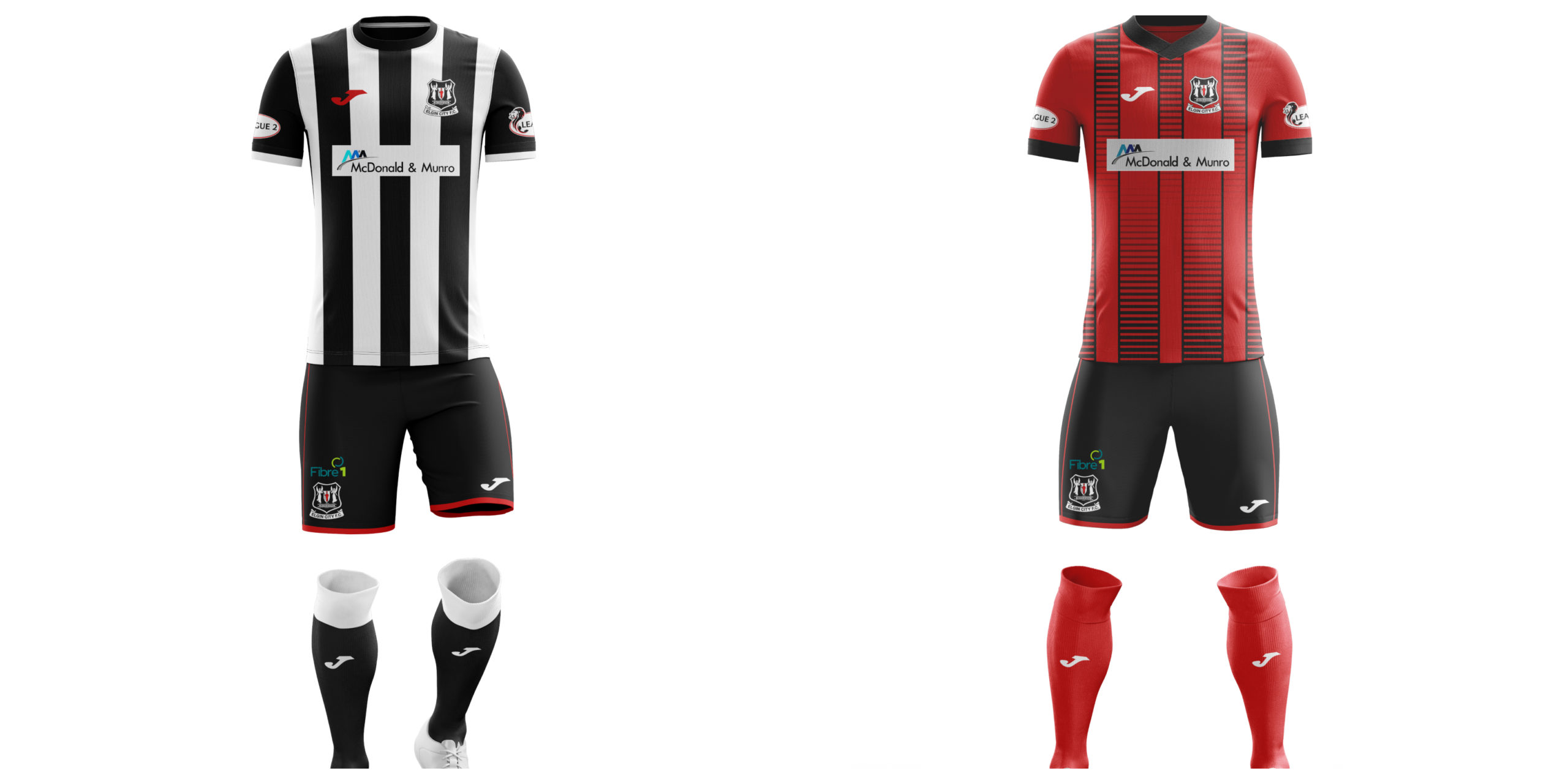 Elgin City's home and away strips for the 2020-21 season.