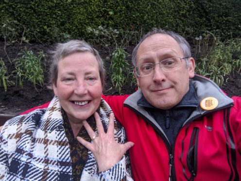 Sarah Ambler and Ian Pegg when they became engaged in November.