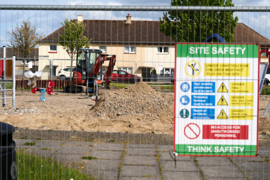 Construction work is underway at the playground at Nelson Square in Elgin.