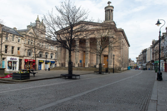 Elgin High Street deserted during lockdown.