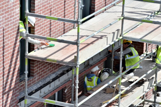 Workers at the Dandara development at the Triple Kirks in Aberdeen during lockdown. Picture by Kenny Elrick.