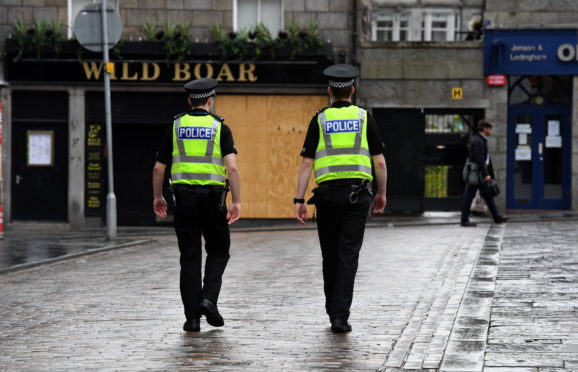 Officers patrolling Aberdeen during the coronavirus lockdown.
