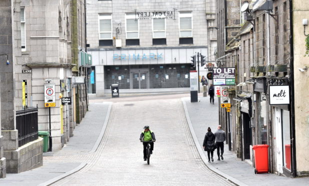 Aberdeen city centre during lockdown. Picture by Scott Baxter