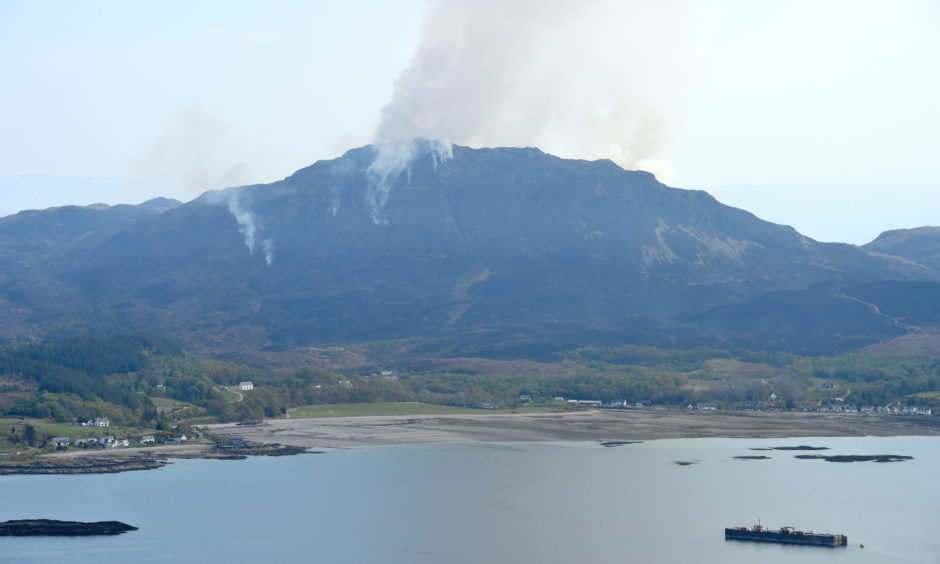 A wildfire burned at Kishorn for three days after flames from the burning of waste spread out of control. It took 70 firefighters to extinguish: Picture by Sandy McCook