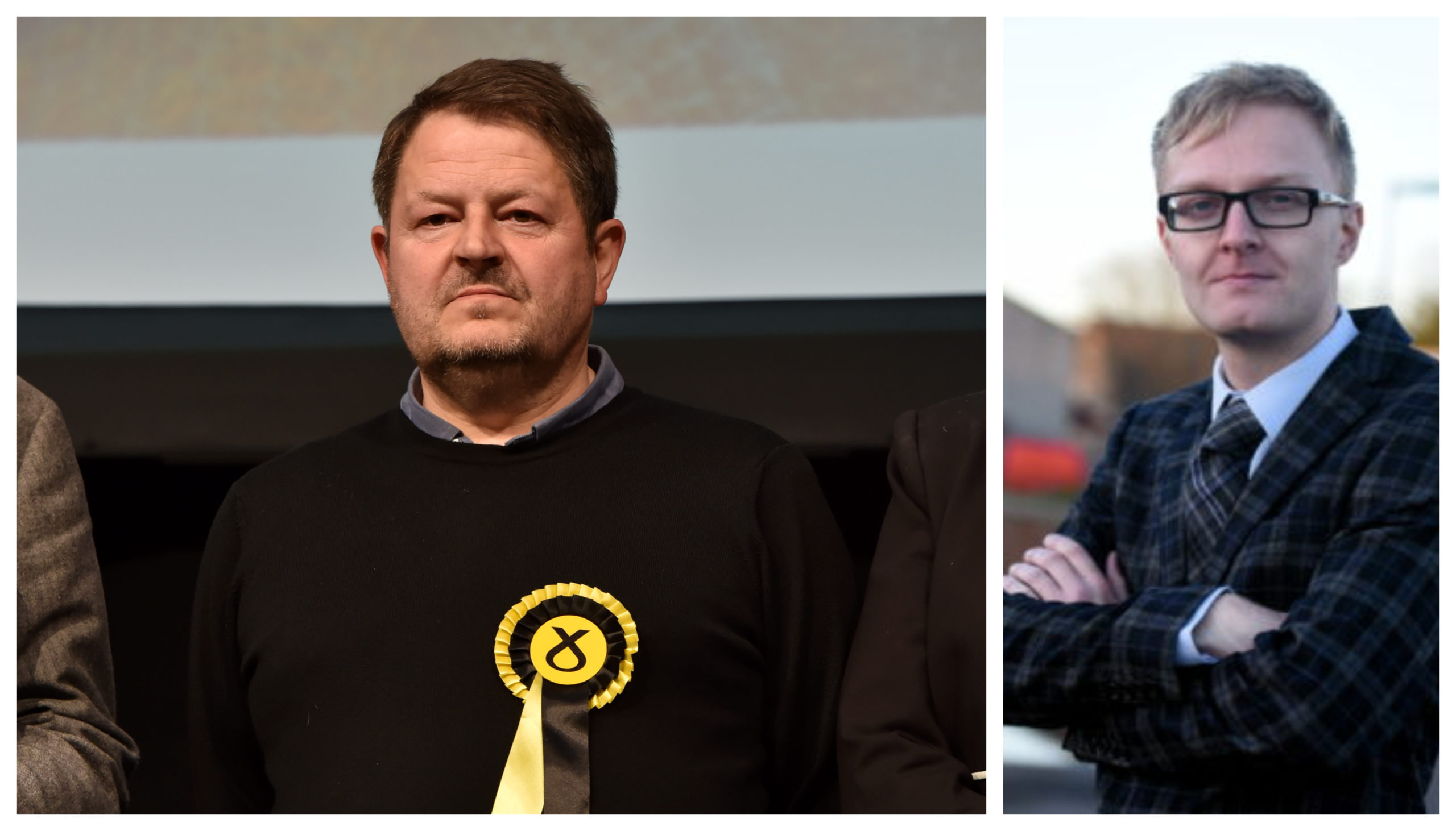 Alastair Bews, left, quit the SNP group soon after fellow Aberdeenshire Councillor Leigh Wilson, right, did the same. Both are continuing as independents.