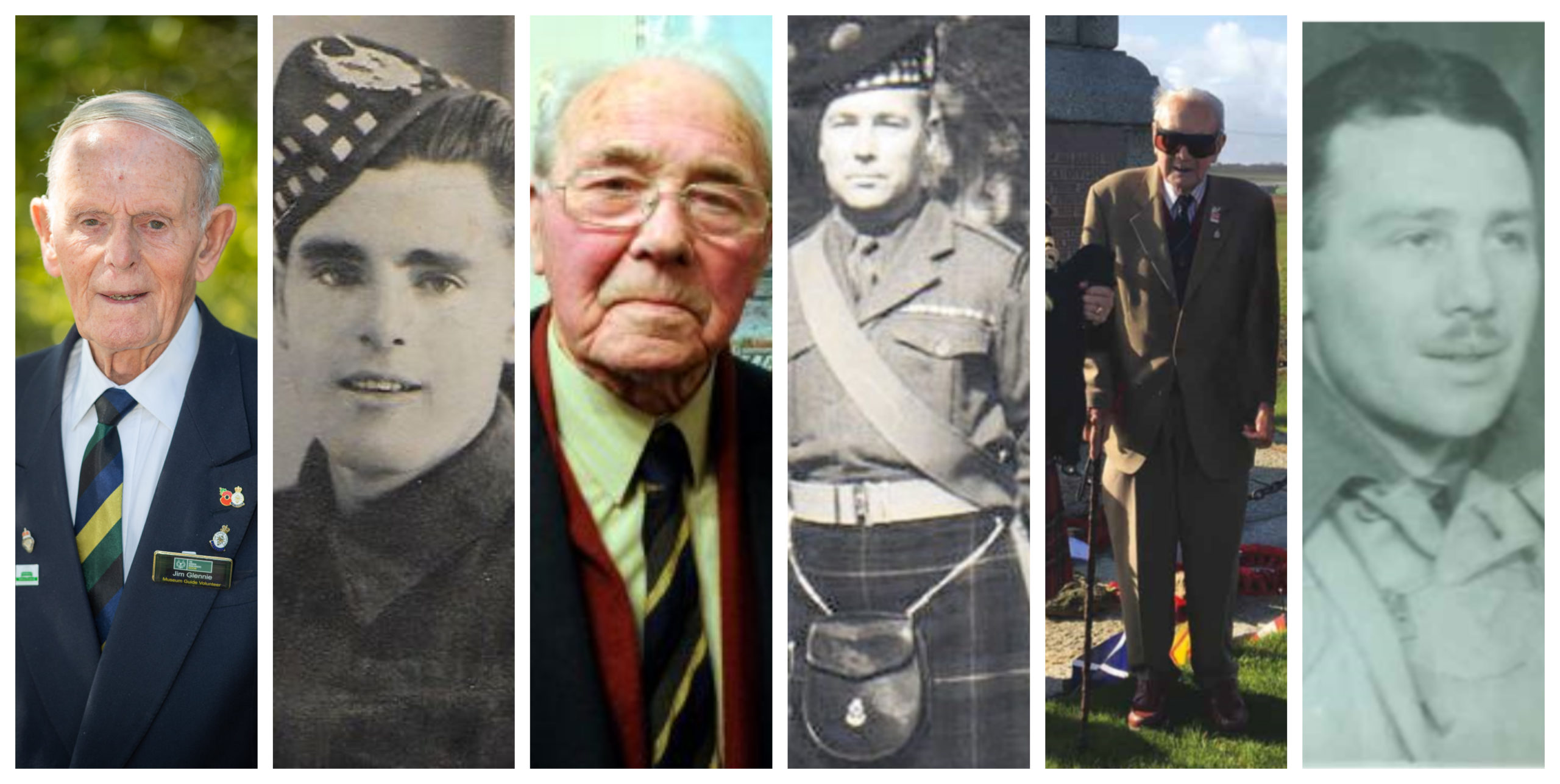 From left to right, alongside photos taken during the Second World War, Jim Glennie, 94, Alex Sim, 98, and Thomas Elvet Davies, 103.