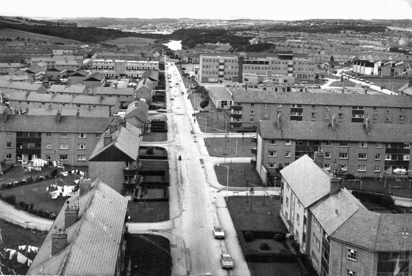 An aerial shot of housing estates in Kincorth, Aberdeen, in the late seventies