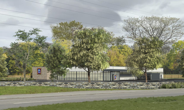 An artist's impression of the proposed Aldi store in Aberdeen, as it would be seen from Countesswells Road.