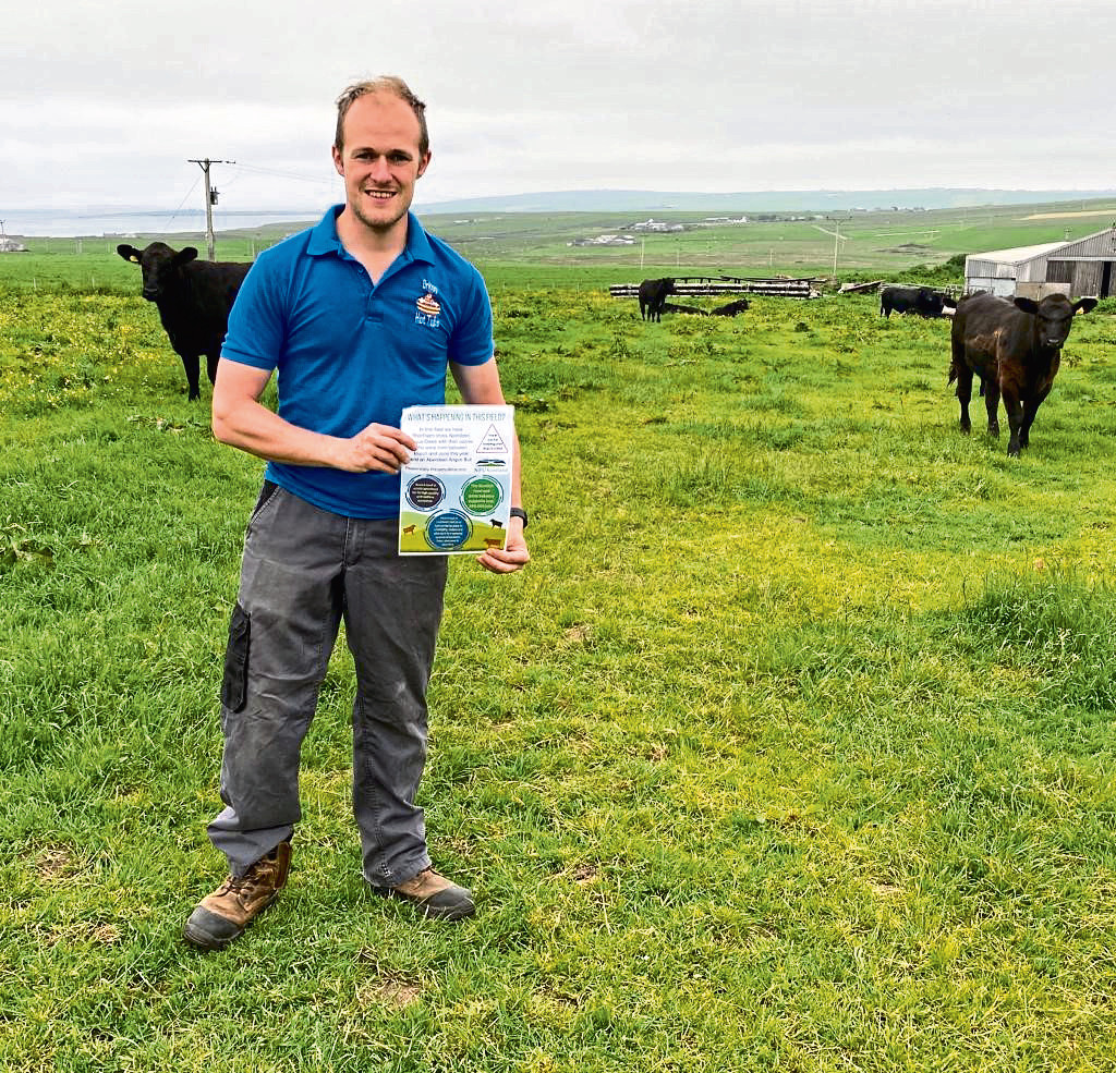 Orkney farmer Pete Moss with one of NFU Scotland's (NFUS) next generation posters.