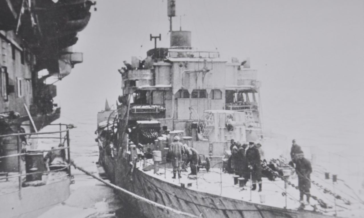 An arctic convoy ship during the Second World War.