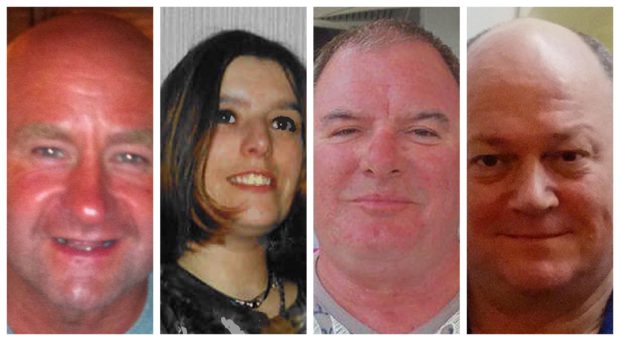 L-R: Duncan Munro, Sarah Darnley, Gary McCrossan and George Allison all died in the tragedy.