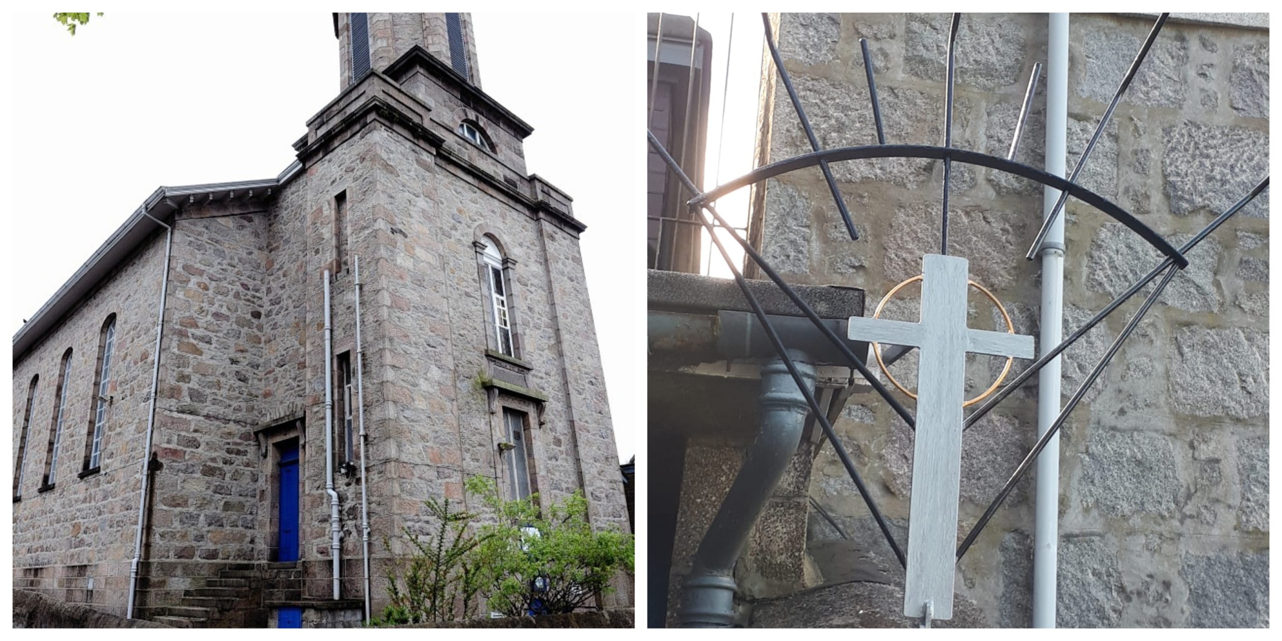 Woodside Parish Church, left, picture by Kami Thomson. 
The cross, right, was made by Baird Shepherd