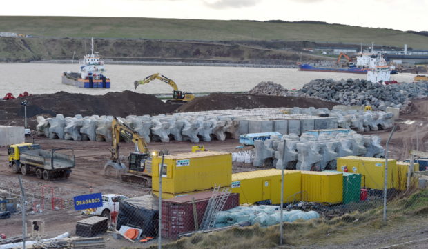 The ongoing upgrade at Aberdeen Harbour at Nigg Bay. 

Picture by KENNY ELRICK
