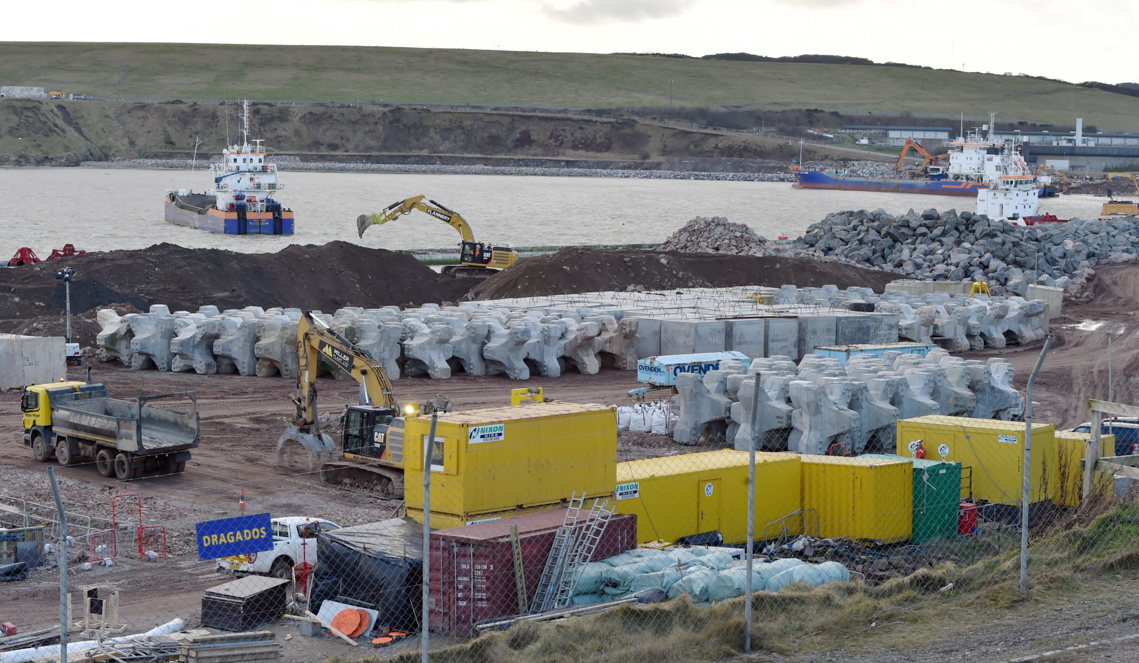 The ongoing upgrade at Aberdeen Harbour at Nigg Bay. 

Picture by KENNY ELRICK