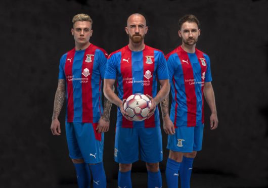 Miles Storey, James Vincent and James Keatings modelling Caley Thistle's kit for the 2020-21 season.
   
Pic Trevor Martin