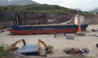 The decommissioned MV Kaami at Loch Kishorn dry dock.