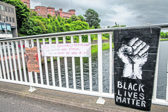 Inverness, after a Black Lives Matter  protest was cancelled due to Covid-19 people were asked to put up messgaes of support on the Ness bridge.