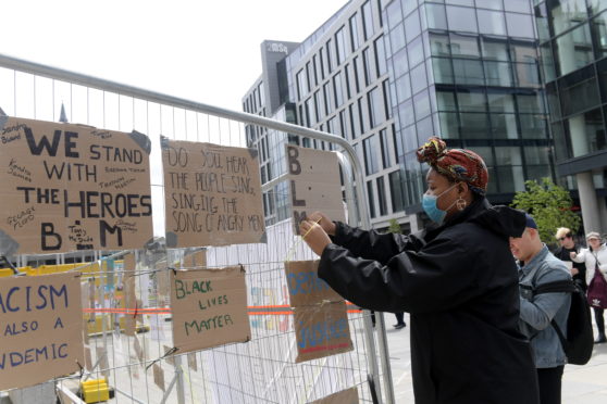 Black Lives Matter poster protest in Aberdeen. Pictures by Kath Flannery