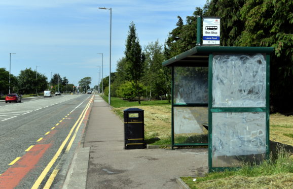 CR0022034
A bus stop on the Lang Stracht, Aberdeen, which was spray painted with "white lives matter" graffiti.   
Picture by Kami Thomson         25-06-2020
