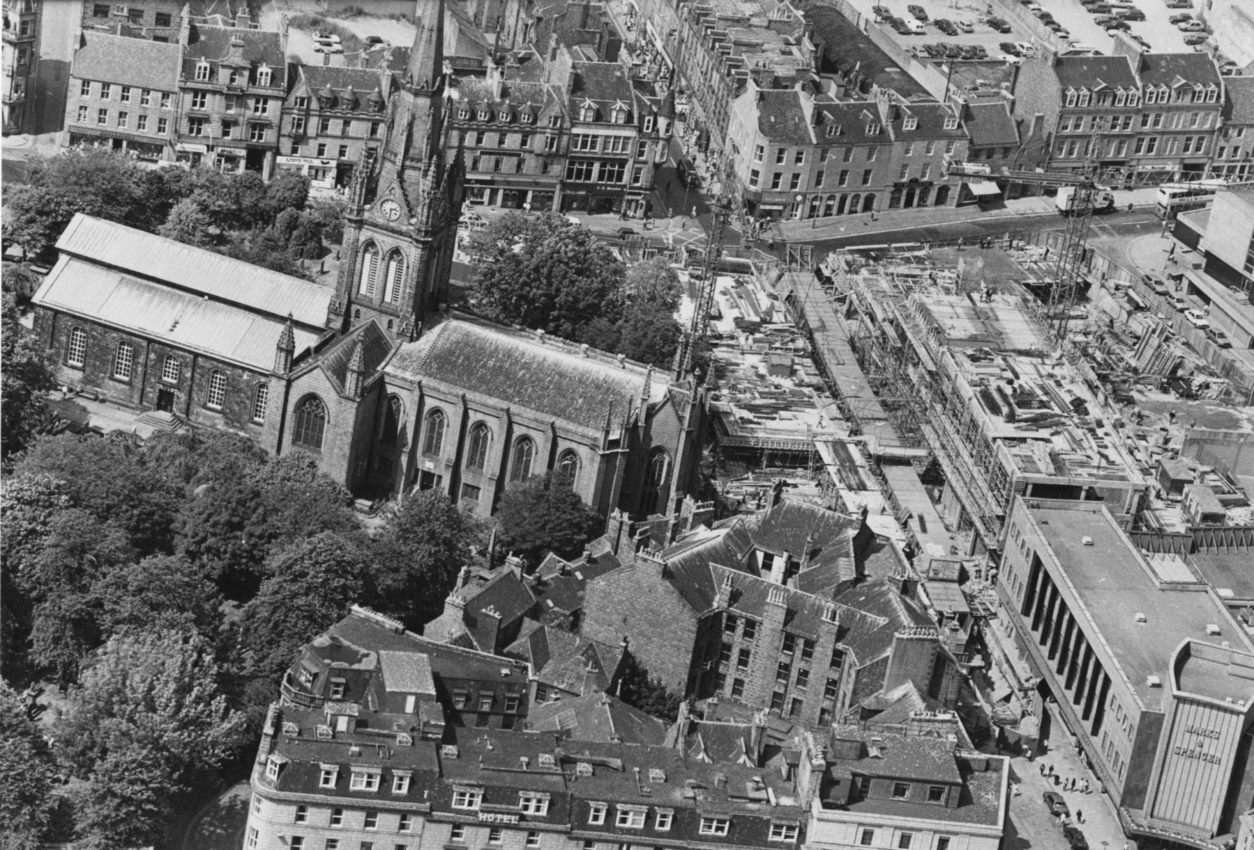 St Nicholas Church seen from above in July 1984.