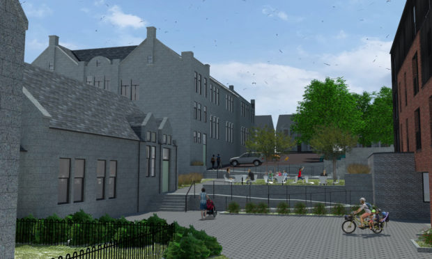 An artist's impression of the new affordable housing development at the former Victoria Road School in Torry, Aberdeen.