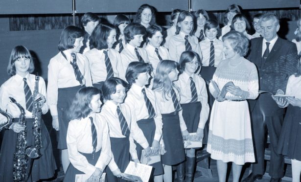 Members of the Bridge of Don Academy Junior Choir chat with Tory Party leader Mrs Margaret Thatcher in January 1978. Mrs Thatcher was in the north-east on a fast-moving tour which included visits to Dyce, Cults, Inverurie and Bridge of Don. She also spoke to Tory Party workers from North and South Aberdeen at a meeting in the Amatola Hotel.