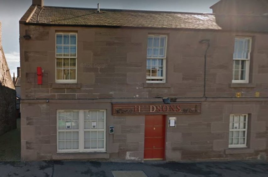 The exterior of Hudson’s Bar in Brechin, Scotland.