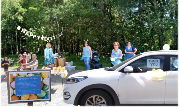 Volunteers dressed up in Haughton Park to hand out Easter eggs to local children.