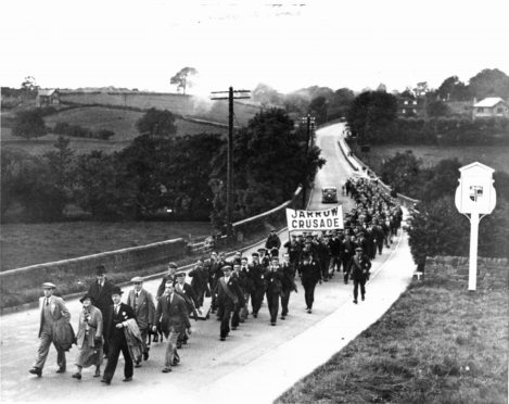 Unemployed miners and shipbuilders take part in the Jarrow march to London in 1936. The economic decline in the UK in April was greater even than that seen in the Great Depression.