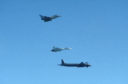 Image shows an intercept of a Russian IL-38 May and SU-27 Flanker B aircraft in Baltic Sea area by a RAF Typhoon