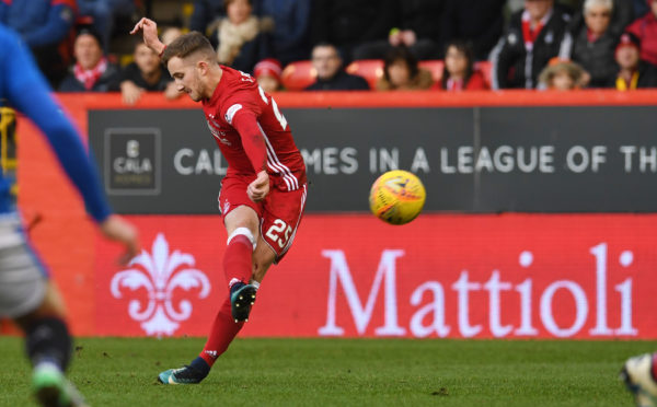 Frank Ross strikes his free-kick against Rangers