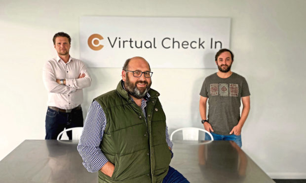 The Virtual Check In team (L-R:) John Willis from 2 Circles Communications, Andrew Alleway from TGC and Kenny Steele of Pinnacle.