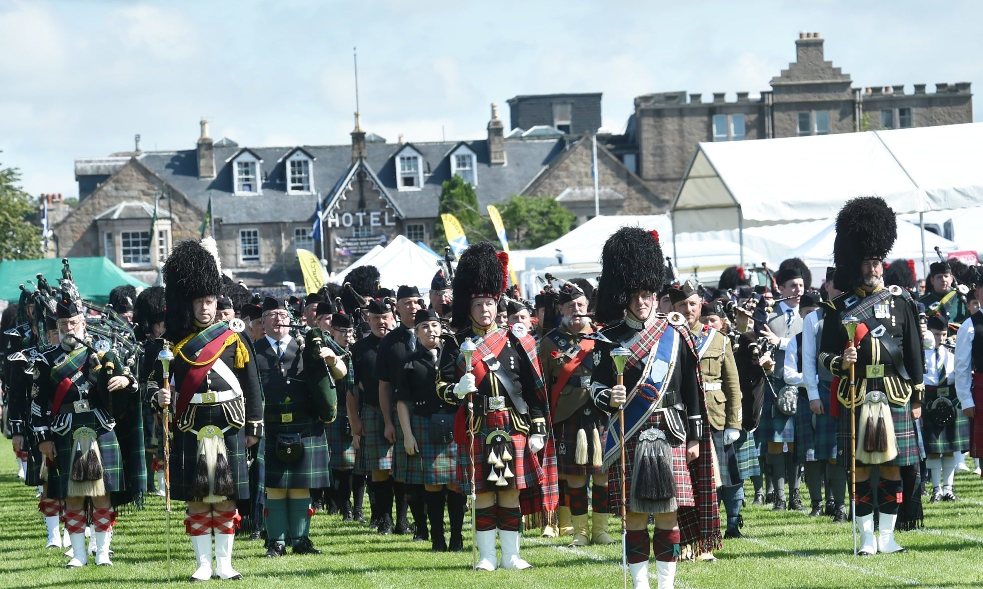 Pipe bands at the Aboyne Highland Games 2019, photograph by Colin Rennie