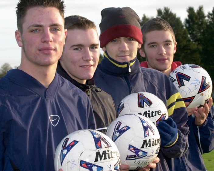 Wick Academy players, Mark MacHouli, Gary Manson, Stewart Scott and Gordon MacDonald in 2001