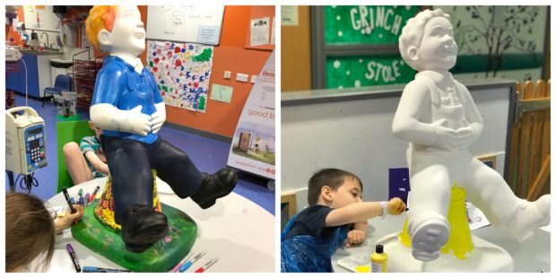 Children painting the Oor Wullie sculptures.