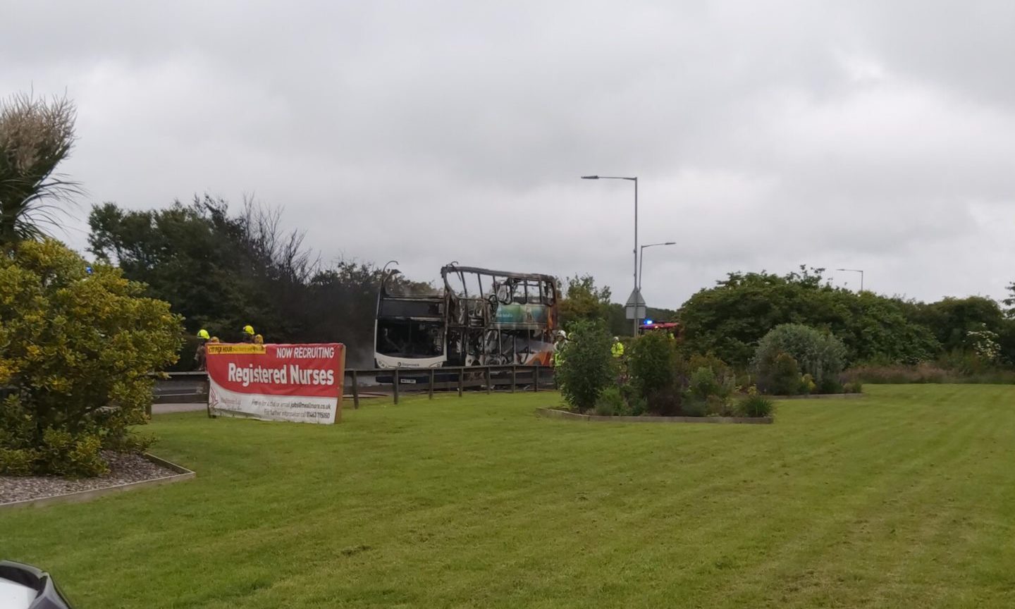 A bus on fire outside Crimond. Submitted by Michael Best.
