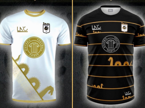 The Loch Ness FC kits. The away kit is on the left, with the home kit on the right.