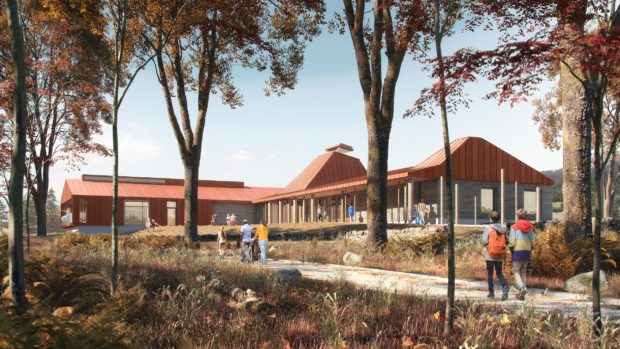 An artists impression of what the Dundreggan Rewilding Centre will look like.