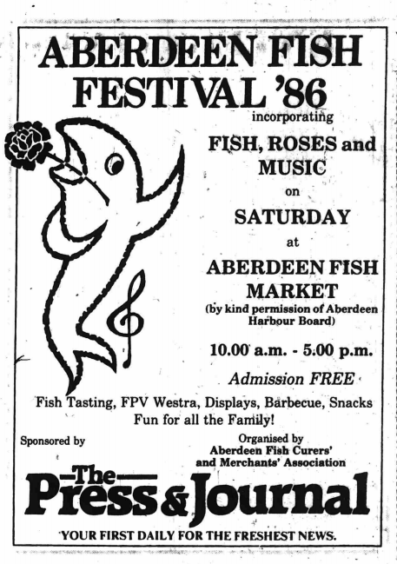 A poster for Aberdeen Fish Festival 1986 featuring a nod to Aberdeen Rose Festival