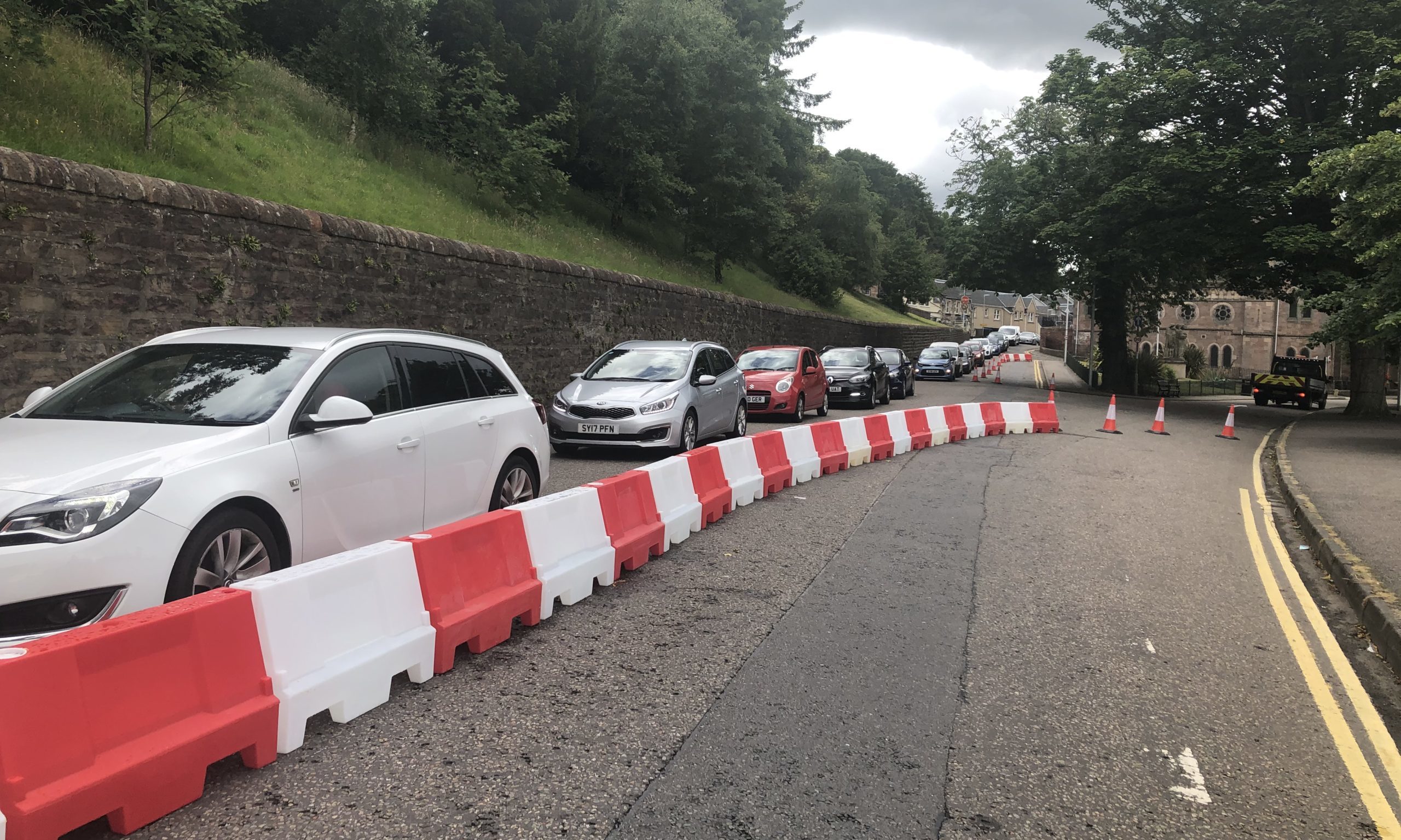 Traffic backs up on Castle Road in Inverness