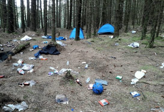 Litter at a site in the Loch Lomond and Trossachs National Park