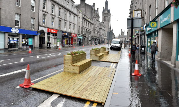 The first of 64 pavement extensions are installed in Aberdeen.