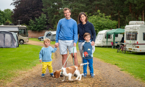 Speyside Gardens Caravan Park in Aberlour owners Oliver and Amy Lyon with their family. Picture by Jason Hedges.