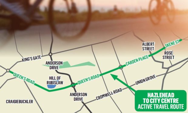 The proposed temporary cycle lane between Hazlehead and Rosemount Viaduct.