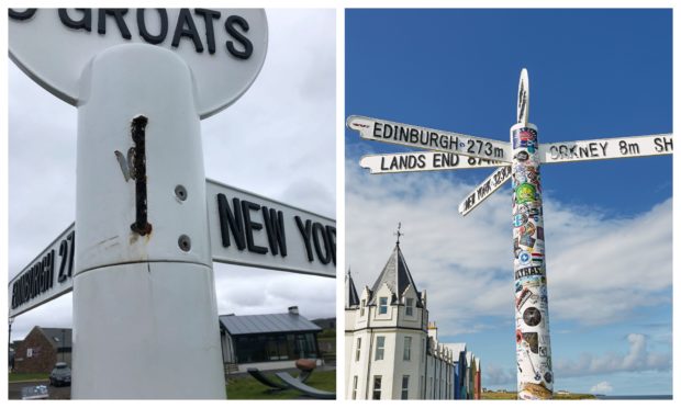 The vandalised sign alongside how it normally looks.