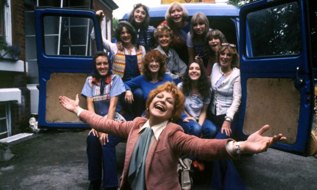 Annie Ross with cast members of the 1978 Goosepimples episode of ITV show Send in the Girls.