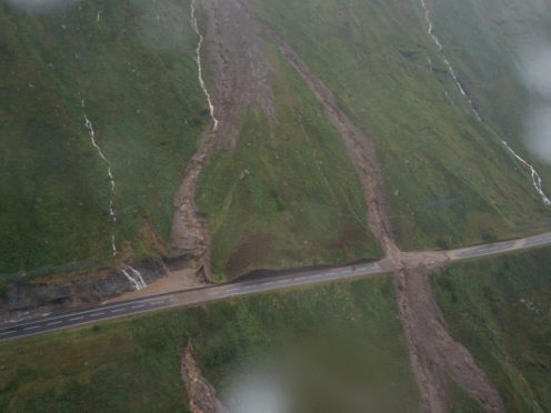 The landslides pictured from an aerial view