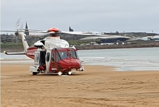 A helicopter rescue on Fraserburgh beach. Photo: HM Coastguard.